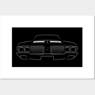 front/profile - 1970 Oldsmobile 442 - stencil, white Posters and Art